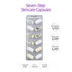 Yunassie skincare capsules packaging with text indicating step benefits on a white background