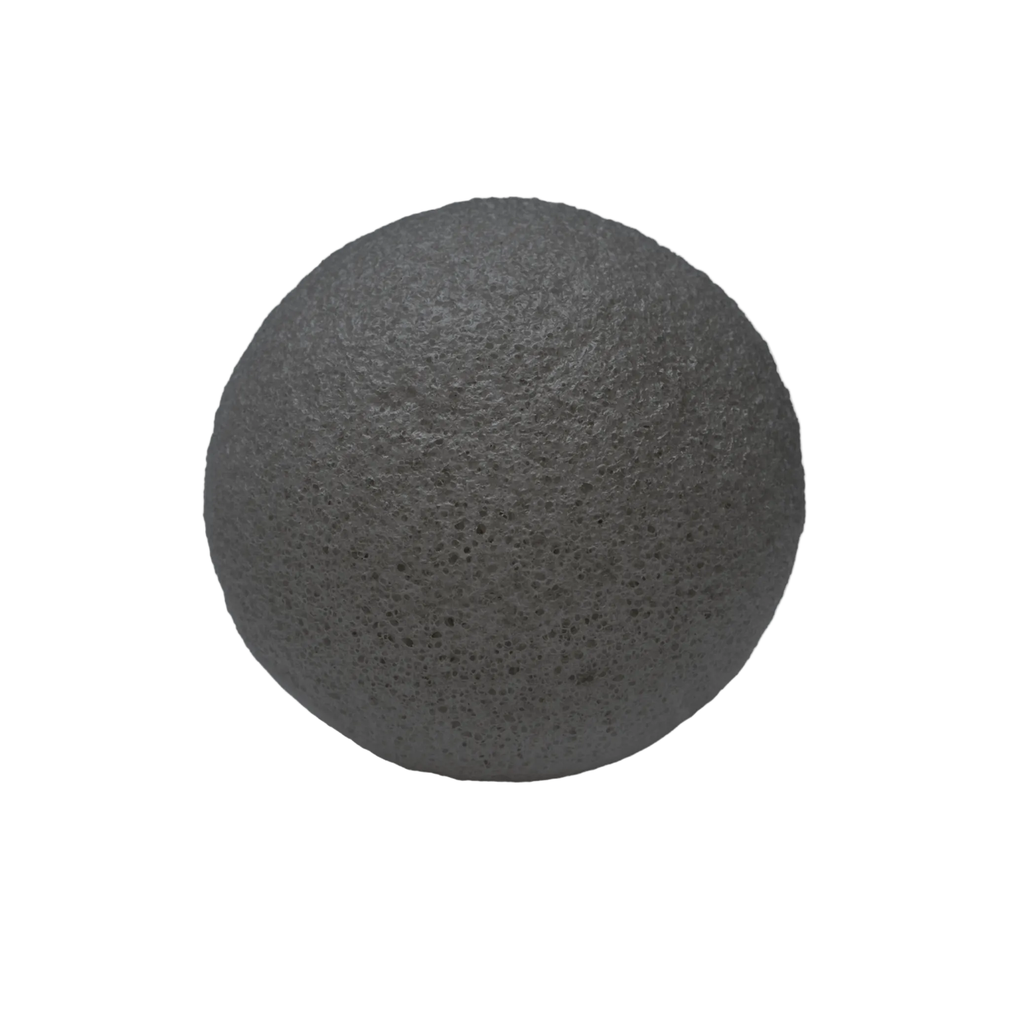 gray foam facial sponge ball on a white background