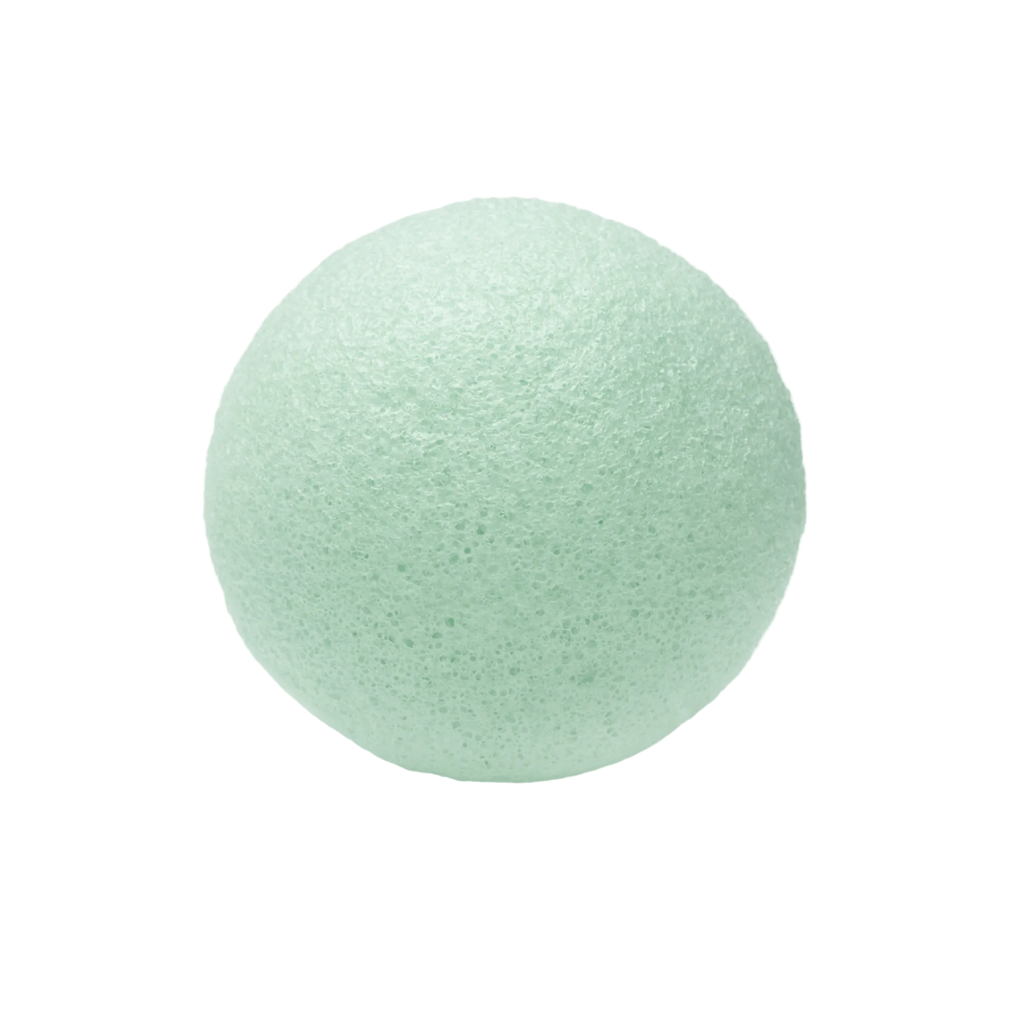 Light green foam facial sponge ball on a white background